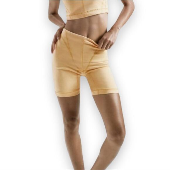 Zara Orange Denim High Rise Bike Shorts Tonal Seams US XS - Picture 1 of 9